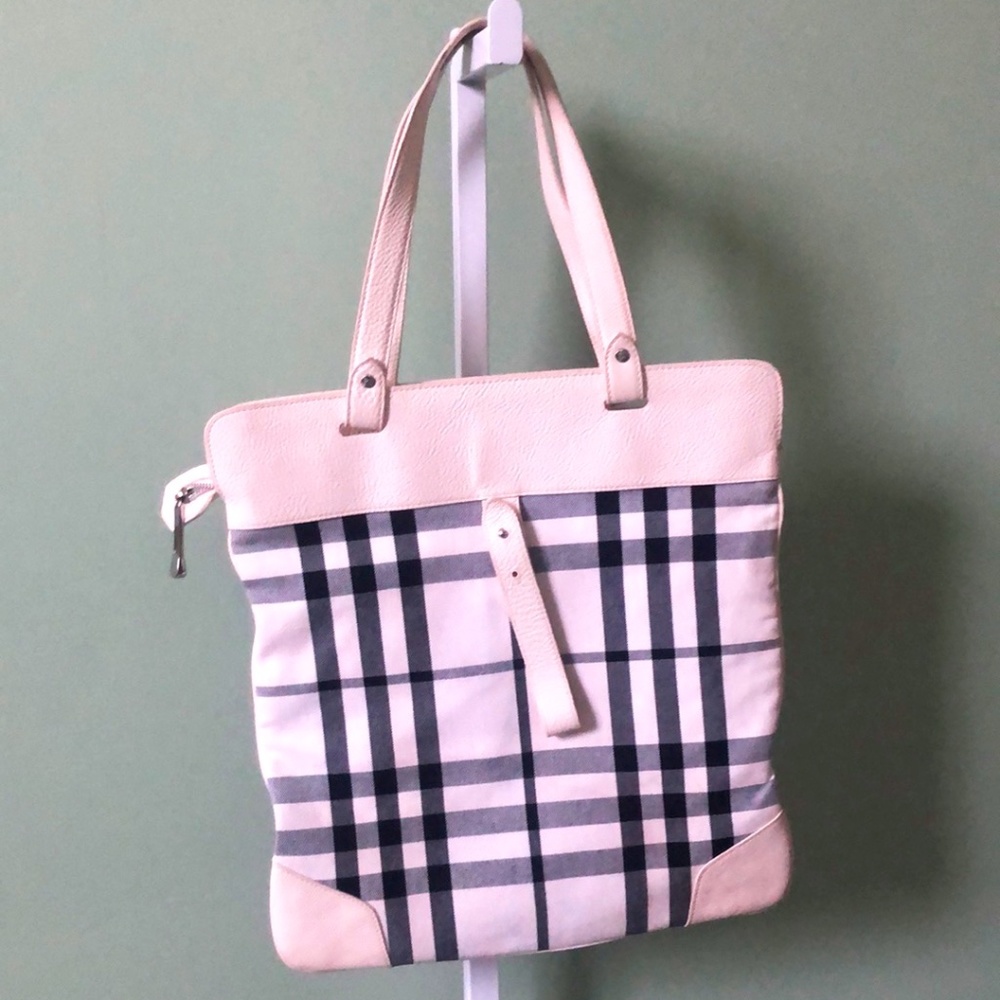 Burberry Womens Stowell White Plaid Double Handle Tote Shoulder Handbag W/ Coa